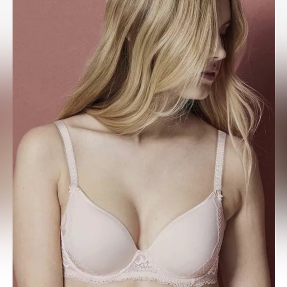 Simone Perele Bra 32B Promesse 3D Spacer Plunge 12H316 Petal Peach Nude Lace New - Picture 8 of 14